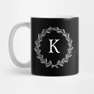 Beautiful Letter K Alphabet Initial Monogram Wreath Mug